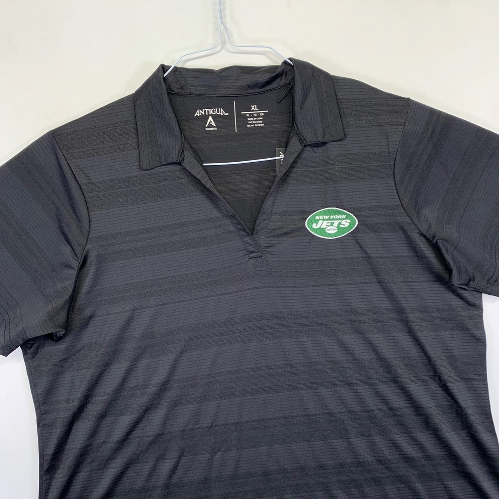 Antigua New York Jets NFL Polo‎ Shirt Womens XL Black Short Sleeve Fan